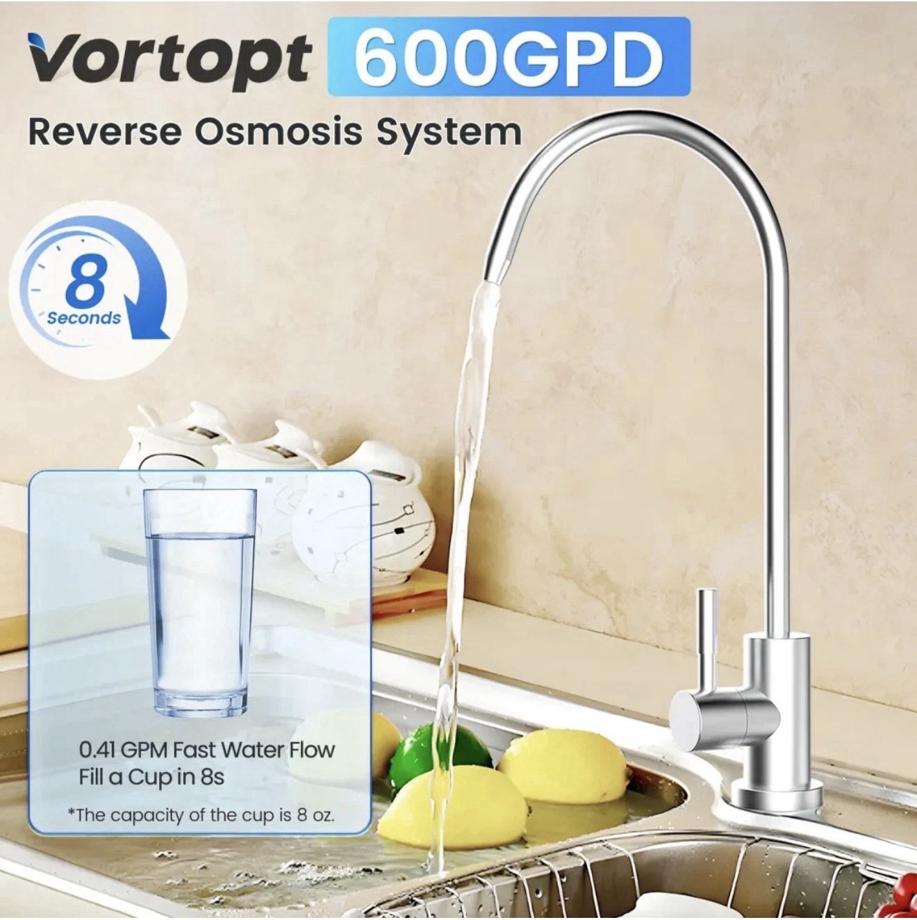 Tankless RO Reverse Osmosis System Under Sink 800 GPD Water Filter Kit