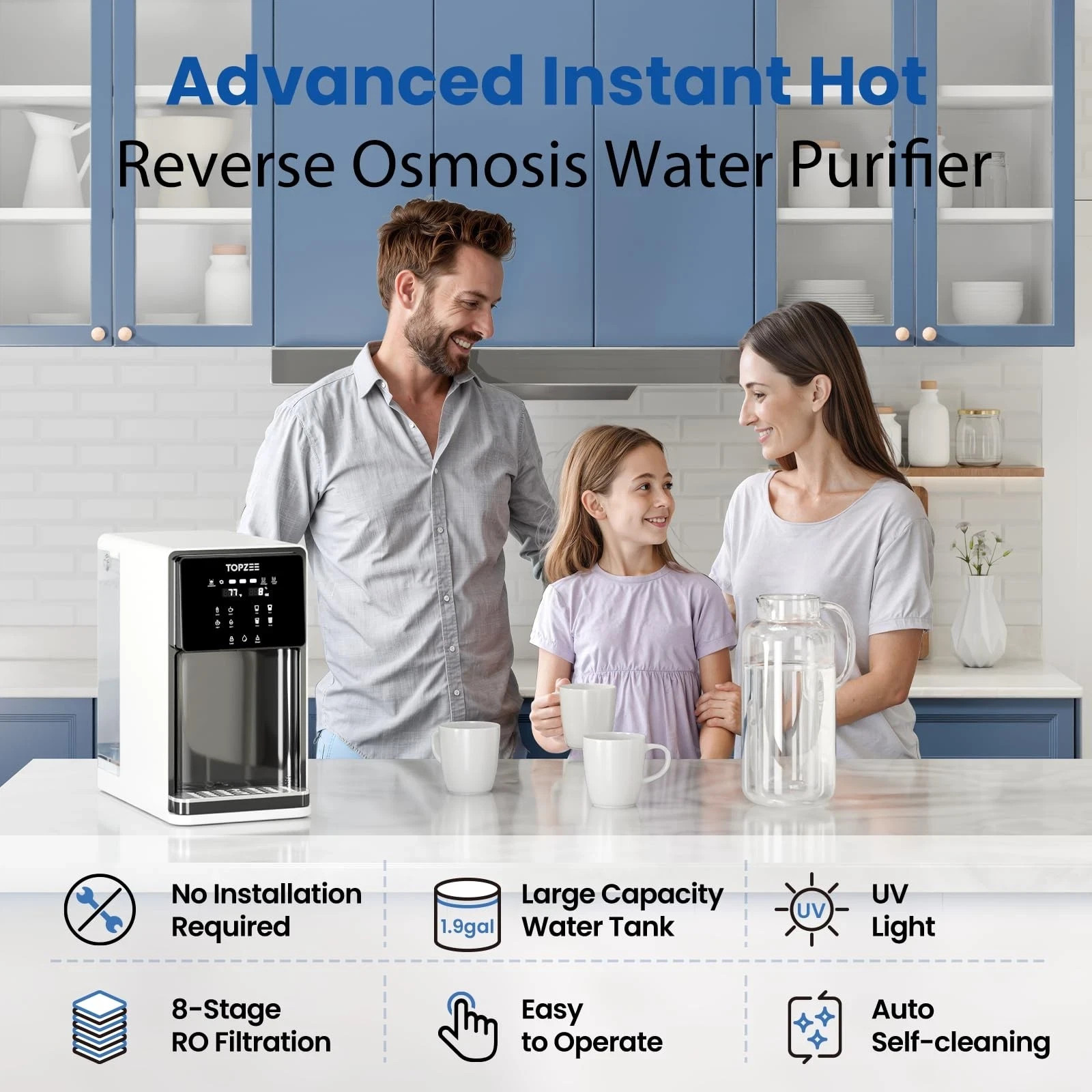 UV Countertop Reverse Osmosis Water Filter System, Hot RO System, 8 Stage