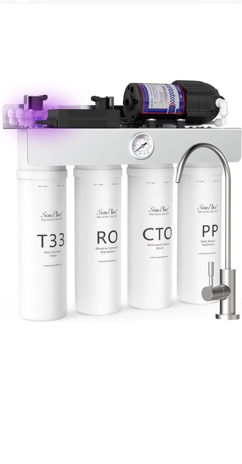 SimPure T1-400UV Tankless Reverse Osmosis System with 8 Stage Filtration