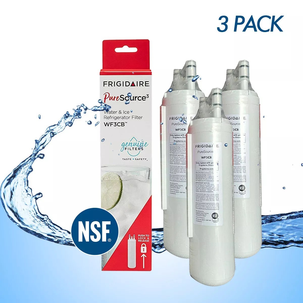 3 Pack Frigidaire WF3CB Pure Source 3 Water & Ice Refrigerator Filter Sealed New