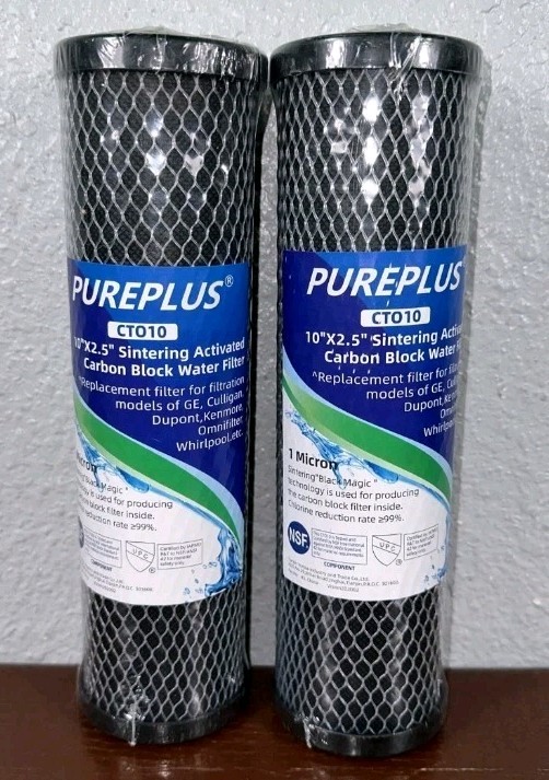 PurePlus 10″ x 2.5″ Carbon Block Water Filter 1 Micron CTO10 – 2 PACK