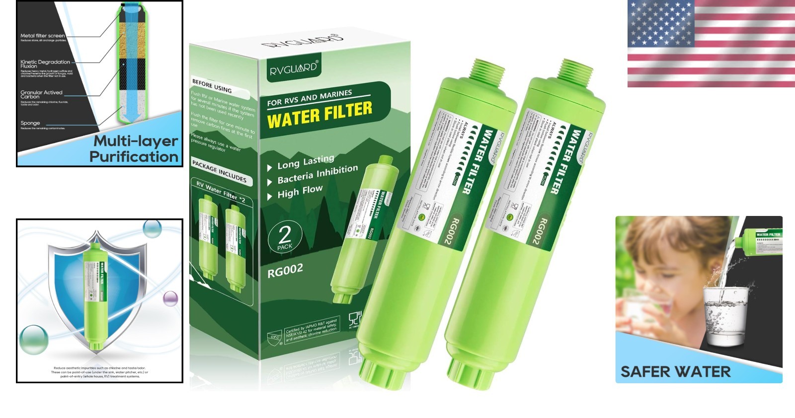Advanced Carbon Fiber RV Water Filter Set: 2 Pack for Odor & Taste Removal