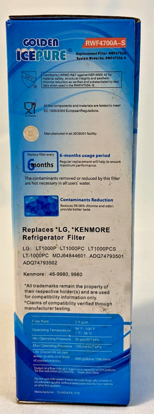 Golden Icepure RWF4700A-S Refrigerator Water Filter Replacement LG Kenmore