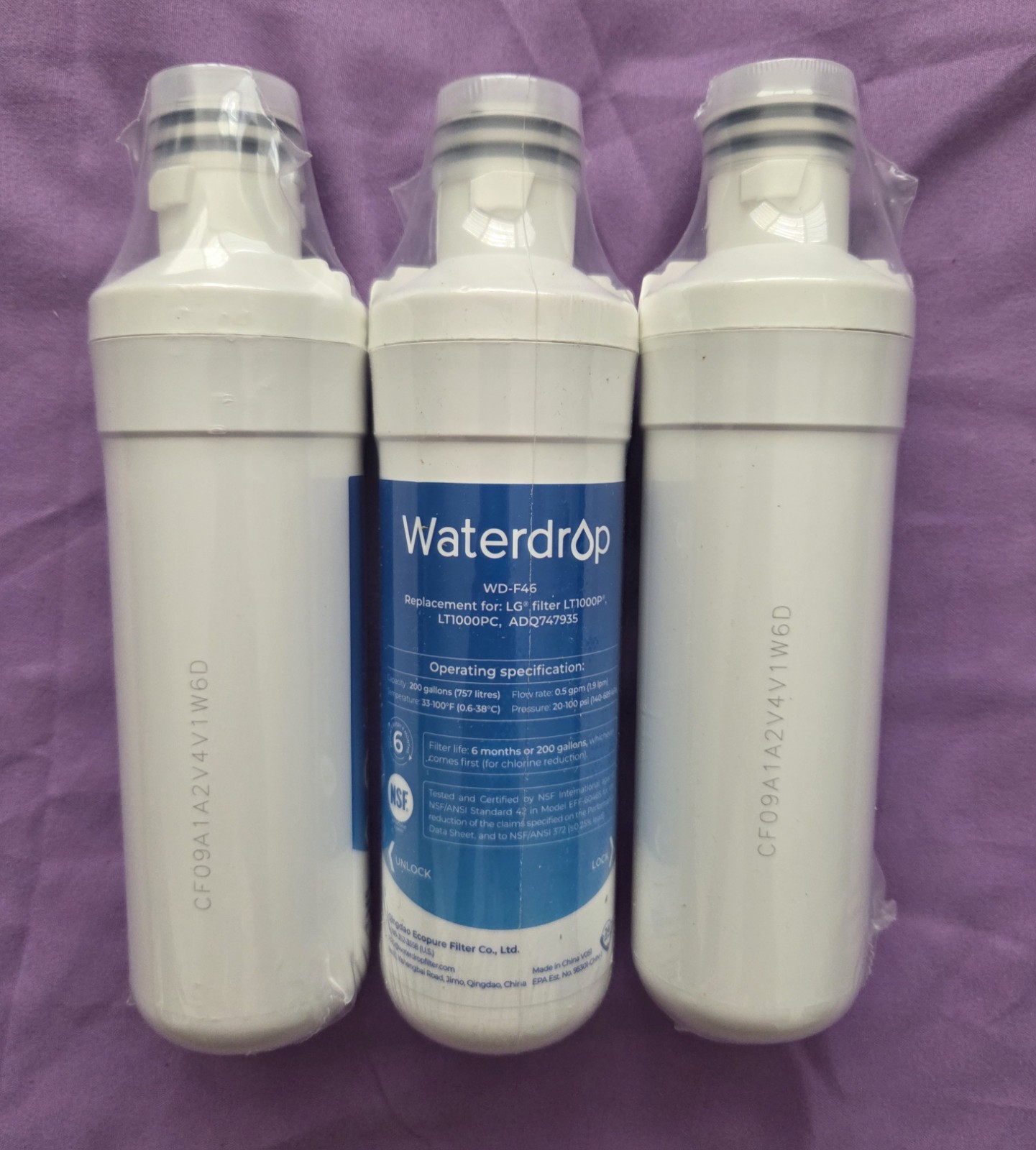 3 pk Waterdrop Water Filters WD-F46 Replacement For LG LT1000P/PC ADQ747935