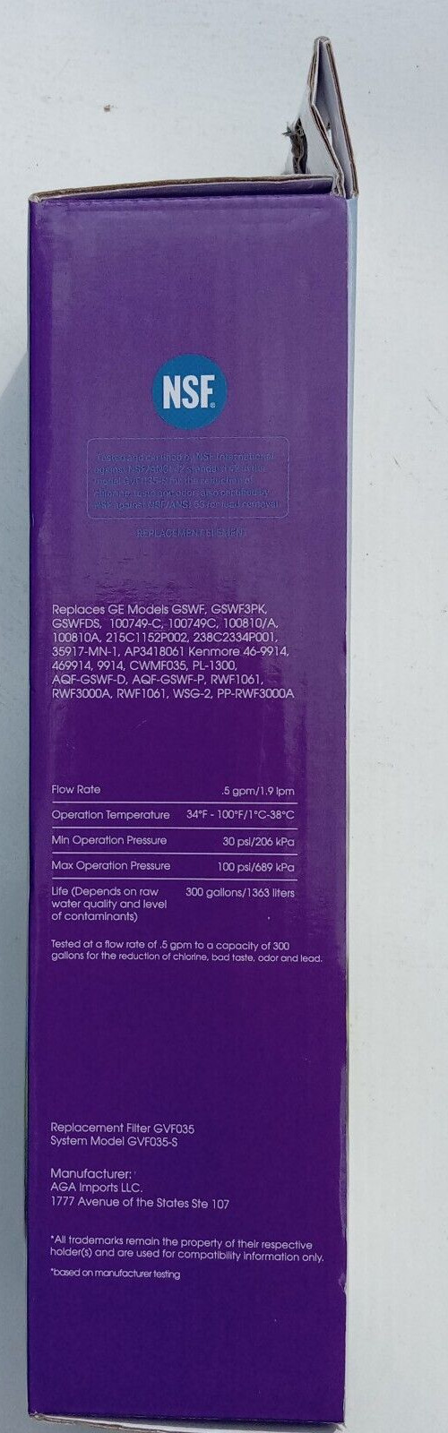 Great Value Refrigerator Replacement Water Filter for GE GSWF & Kenmore 46-9914