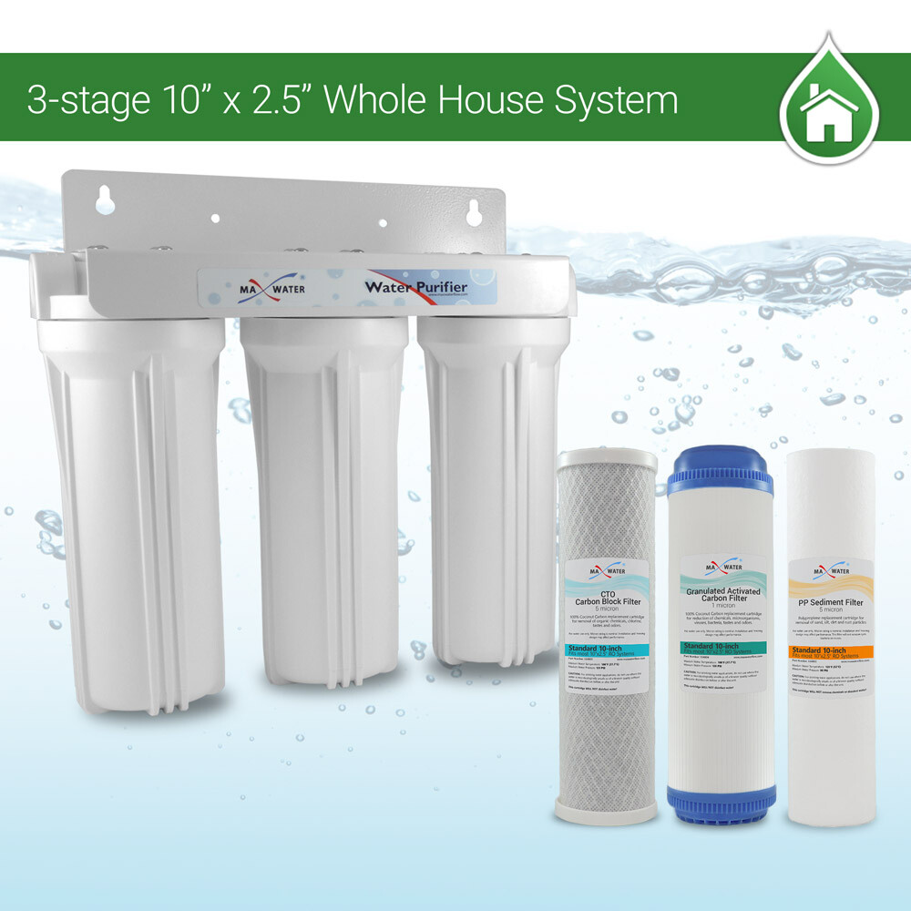 Whole House Water Filter System 2.5″ x 10″ White 3 Stage Filtration 3/4″ Inlet