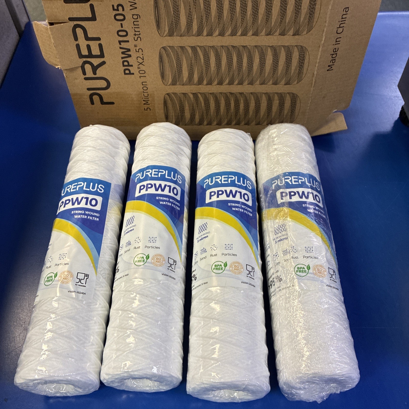 4 Pack PurePlus PPW10-05 /10”x 2.5″ 5 Micron Sediment String Wound Water Filter