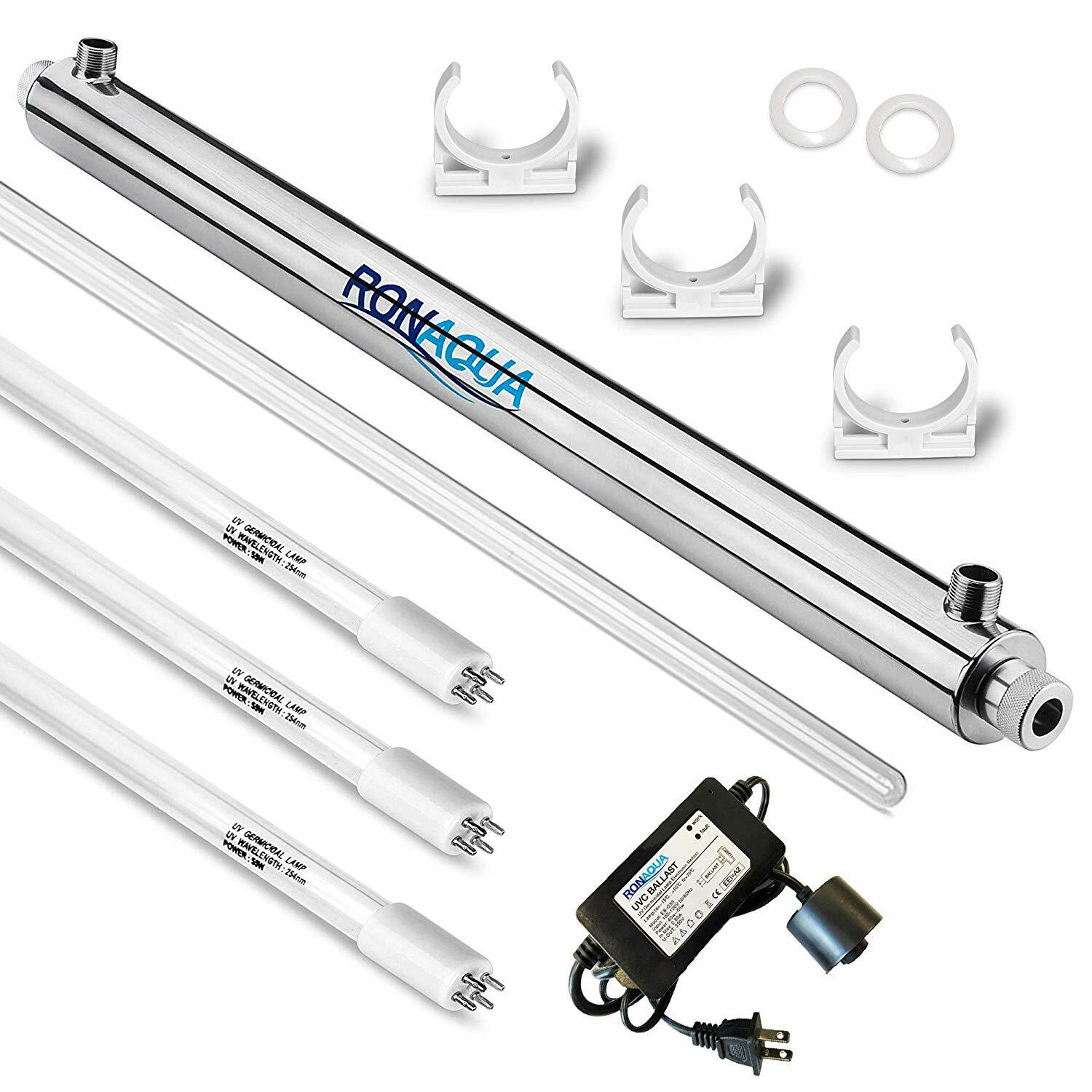 Ultraviolet Light Water Purifier Whole House Sterilizer 55W 12GPM 2 Extra Bulbs
