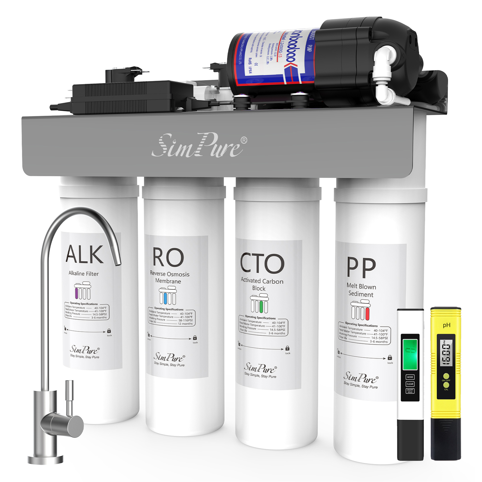 SimPure WP2-400GPD UV Alkaline Ionizer pH+ Tankless Reverse Osmosis Water System