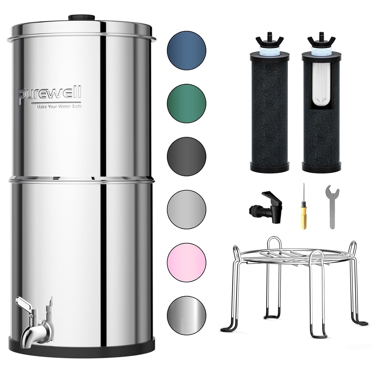 NSF Certified Gravity Water Filter Purewell 304 Stainless Steel 2.25G