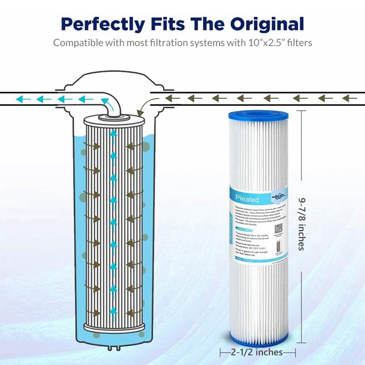 20 Micron 10″x2.5″ Washable Pleated Whole House Sediment Water Filter 1-25 Pack