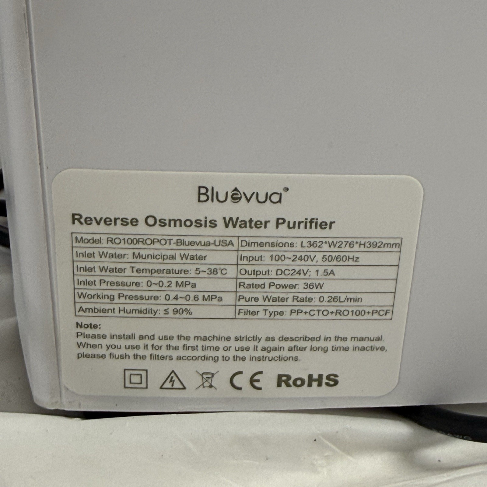 E1 Bluevua RO100ROPOT Countertop Reverse Osmosis Water Filter – 4 Stage System