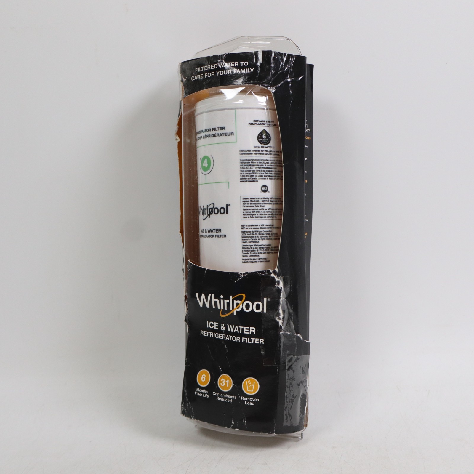 Whirlpool® Refrigerator Ice and Water Filter 4 WHR4RXD1, Single-Pack, Green Open