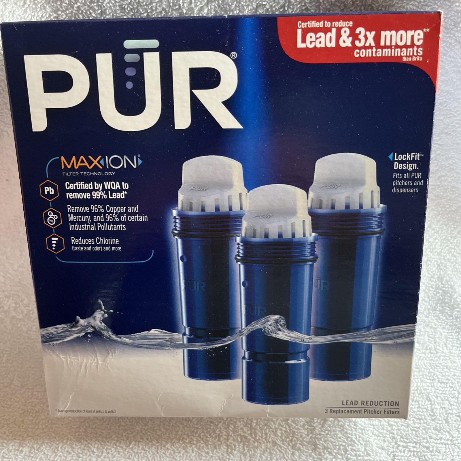 PUR PLUS 3 Count Water Filter Pitcher Replacement NSF Certified Lead Reduction