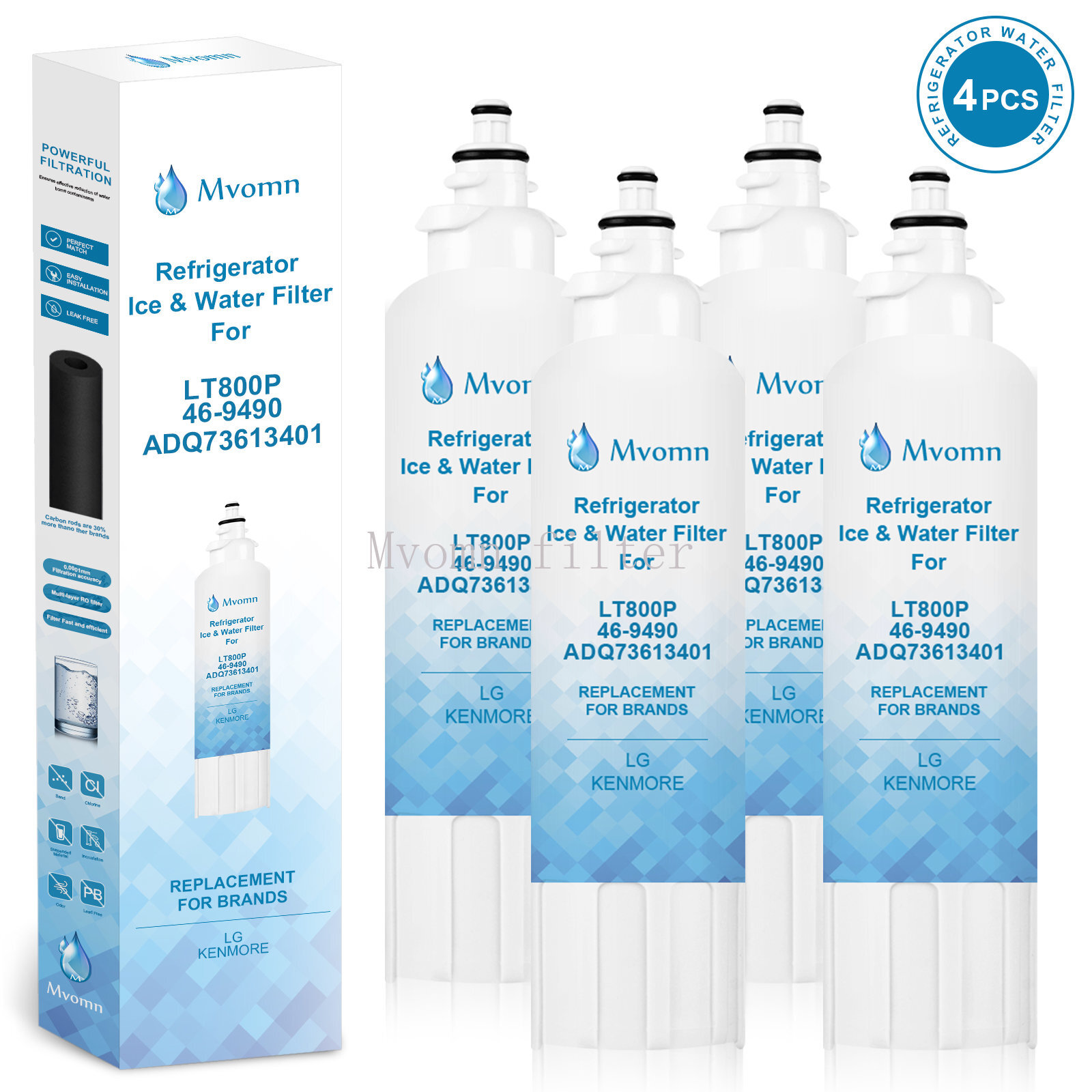 4 Pack Fit For LG LT800P ADQ73613401 HDX FML-4 ADQ73613401-S Water Filter