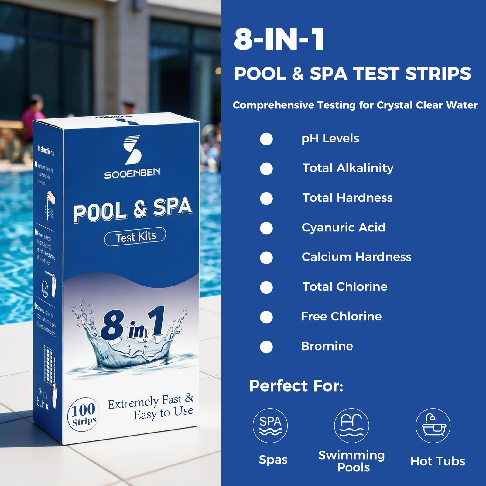 8-in-1 Pool and Spa Test Strips – Individually Sealed (10 Packs of…