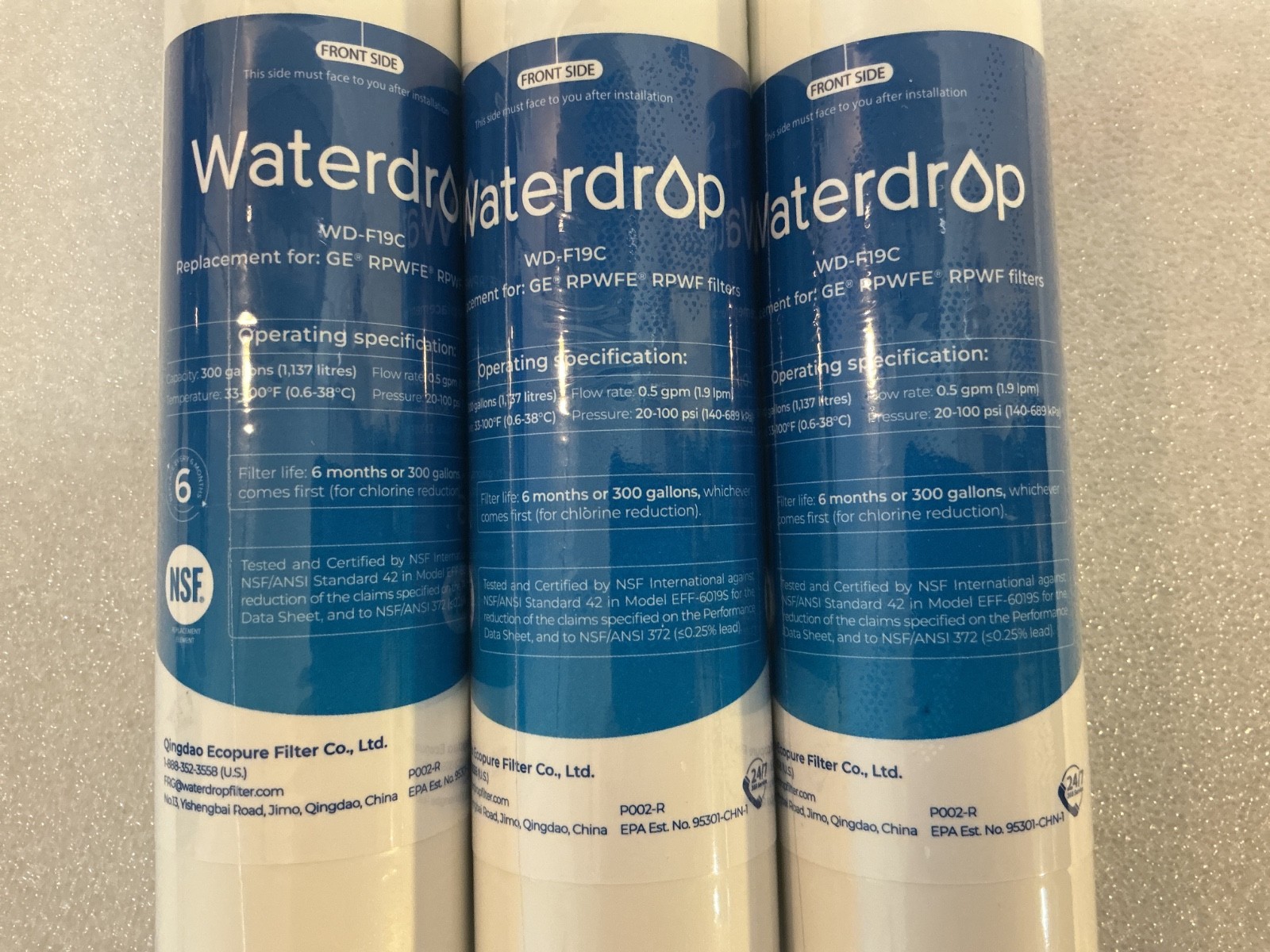 Waterdrop Replacement Water Filter (3 Pack) WD-F19C GE RPWFE RPWF Filter ~ NEW