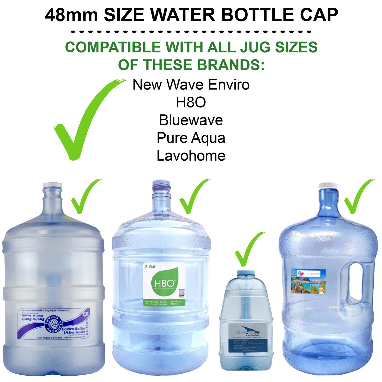 Screw-On Caps Compatible with 1-5 Gallon Bluewave, New Wave 48mm, White