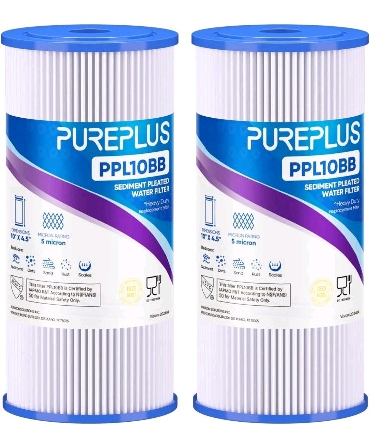 5 Micron 10″ x 4.5″ Whole House Pleated Sediment Filter for Well Water 2 PACK