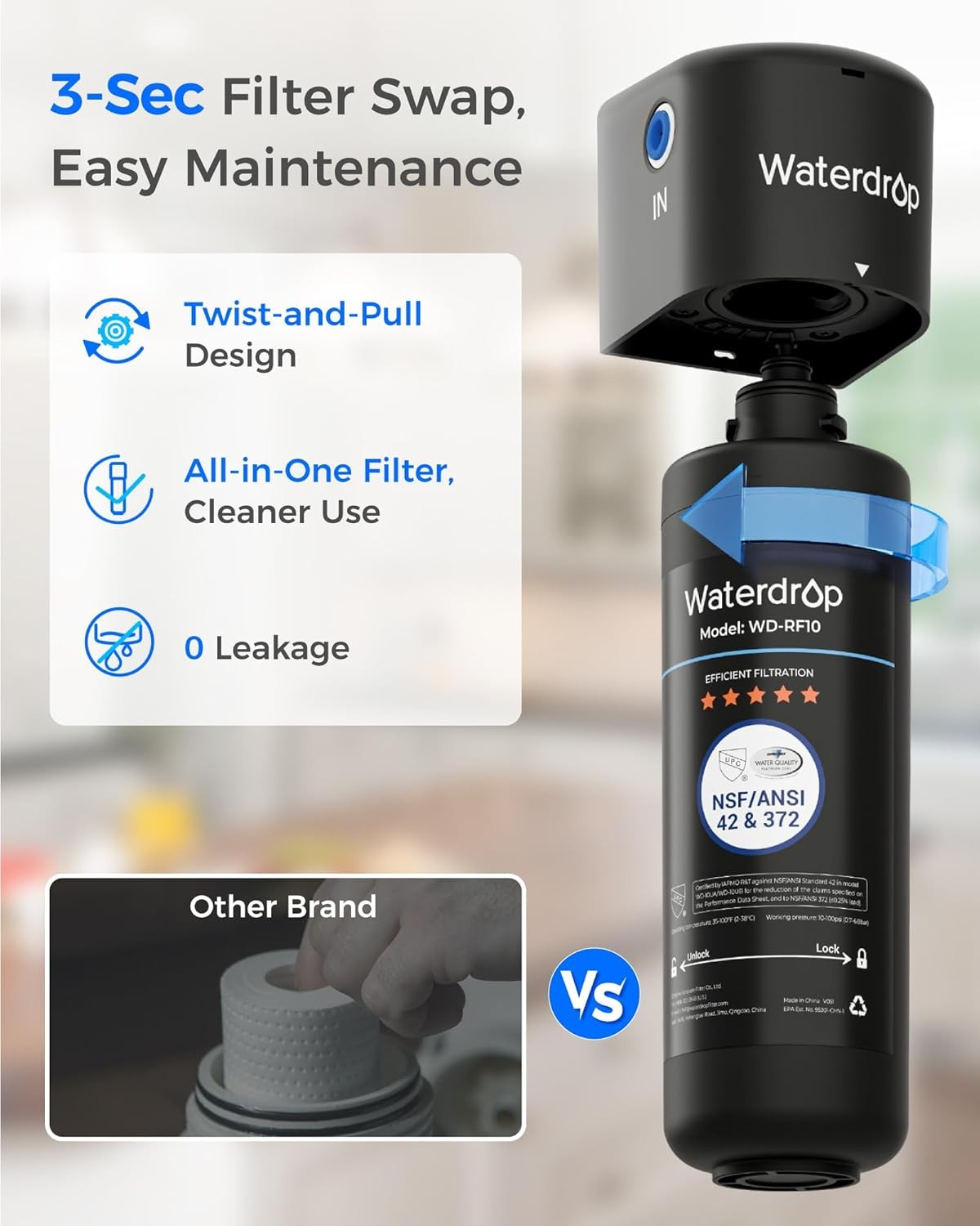 Waterdrop 10UB Under Sink Water Filter System, with Stainless Steel Faucet