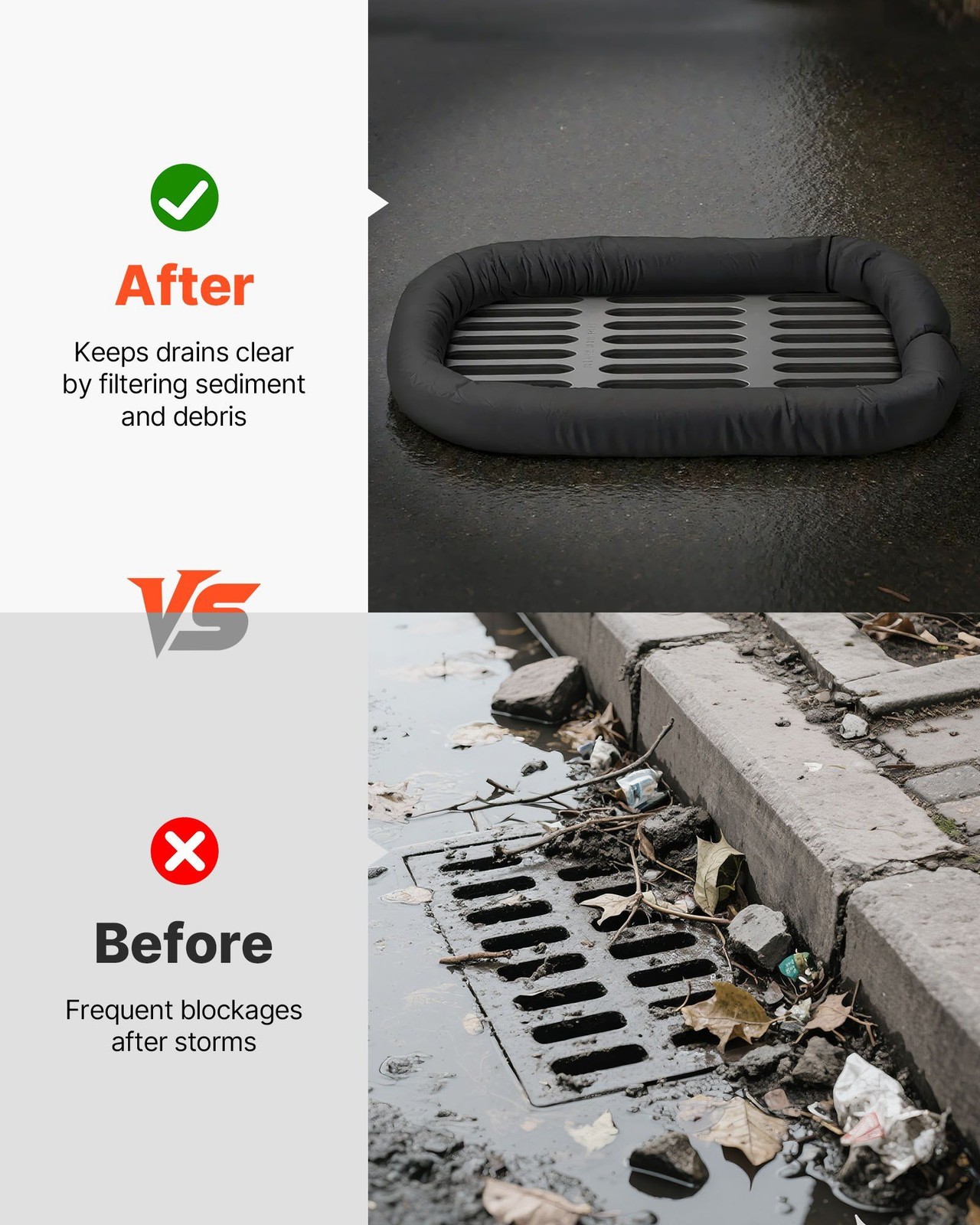 10ft x 5in High-Permeability Sediment Sock Polypropylene Drainage Protection