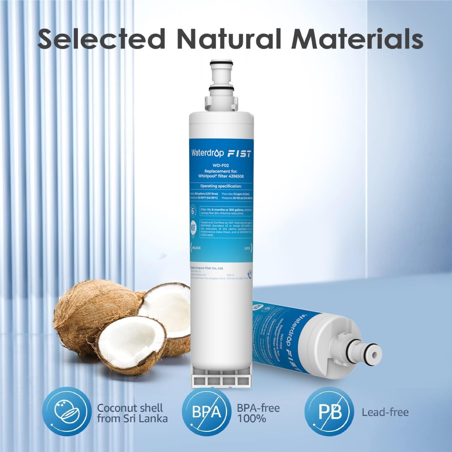 Waterdrop 4396508, 4396510, 4396508p, 4396547 Refrigerator Water Filter, 2 Packs