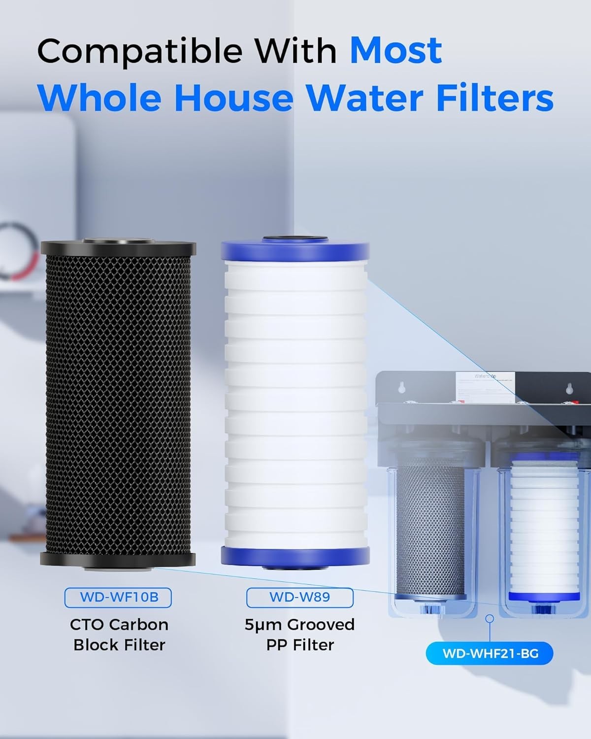 Waterdrop Whole House Water Filter Carbon, Any 10″ x 4.5″ System, 5 Micron