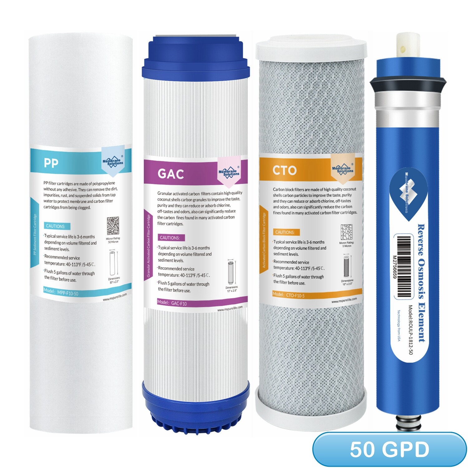 4 Stage Reverse Osmosis System Water Filter 50 GPD RO Membrane Replacement Set