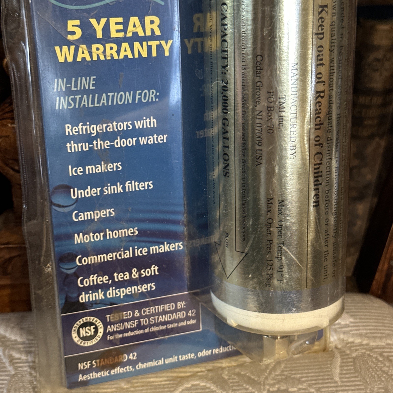 Argenion 20,000 Gal. Refrigerator In-line Water Filter 5 Yr. FACTORY SEALED NEW