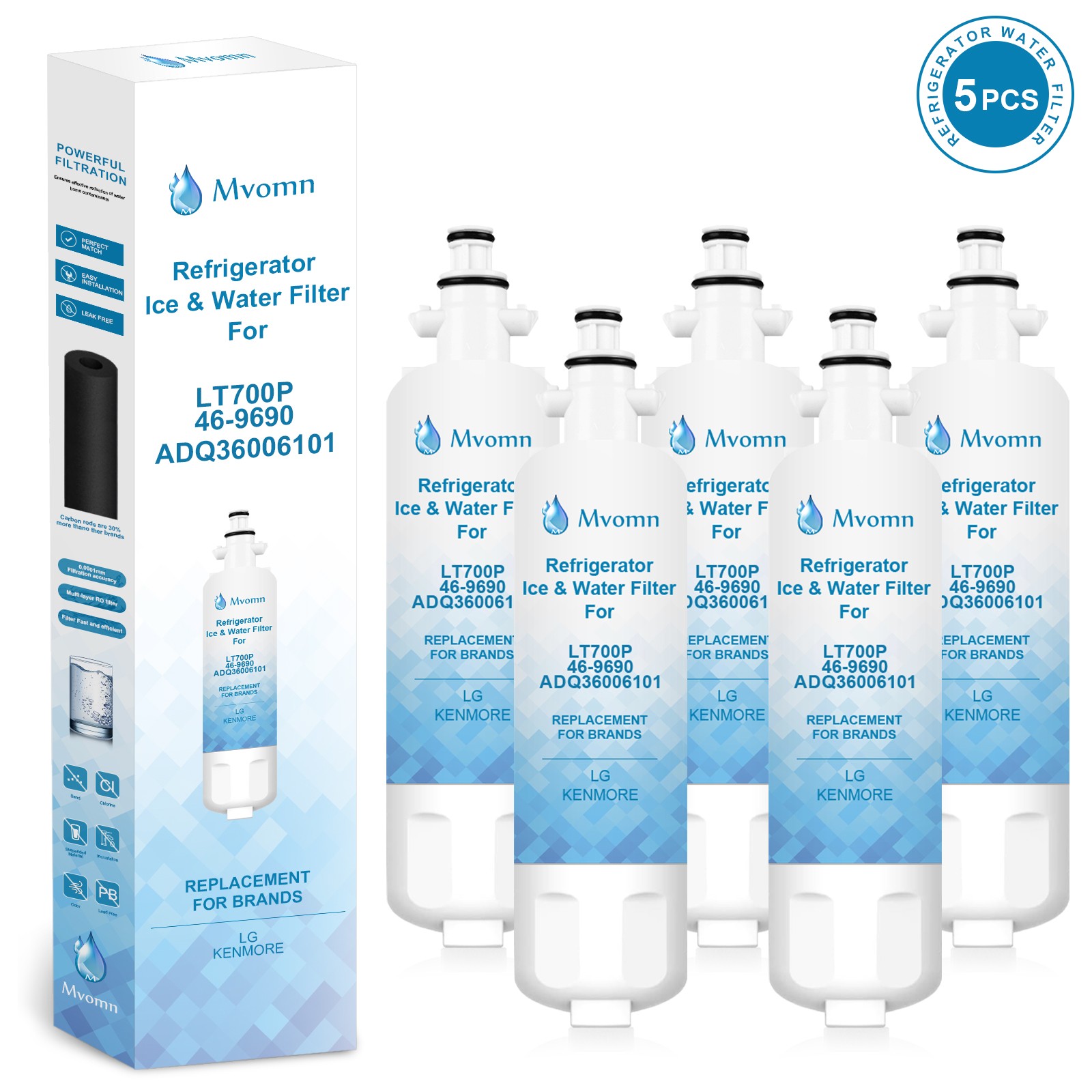Fit For LG LT700P ADQ36006101 KENMORE 469690 Water Filter 5 Pack