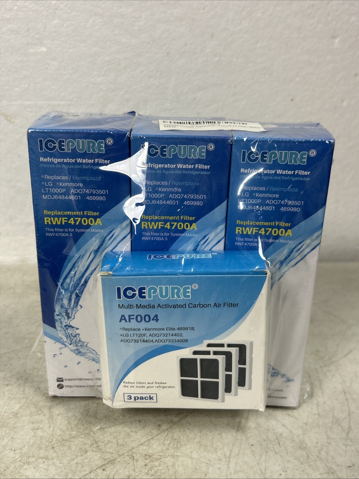 3 PACK ICEPURE RWF4700A Water Filter Cartridge Plus 3pk Air Filters GP-AF004 NEW