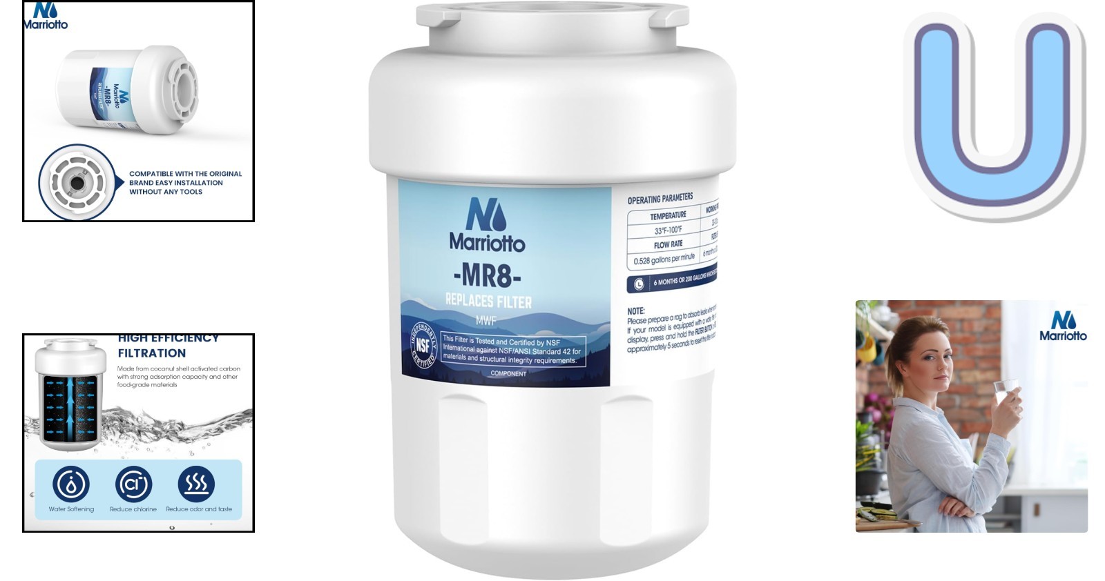 Enhanced Taste & Odor Water Filter for Refrigerators – 6 Lifespan, 1 Count