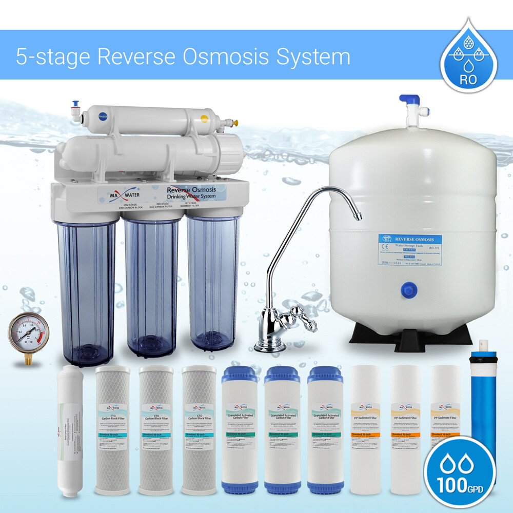 5 Stage Drinking Reverse Osmosis System PLUS Extra 7 Max Water Filters 100 GPD