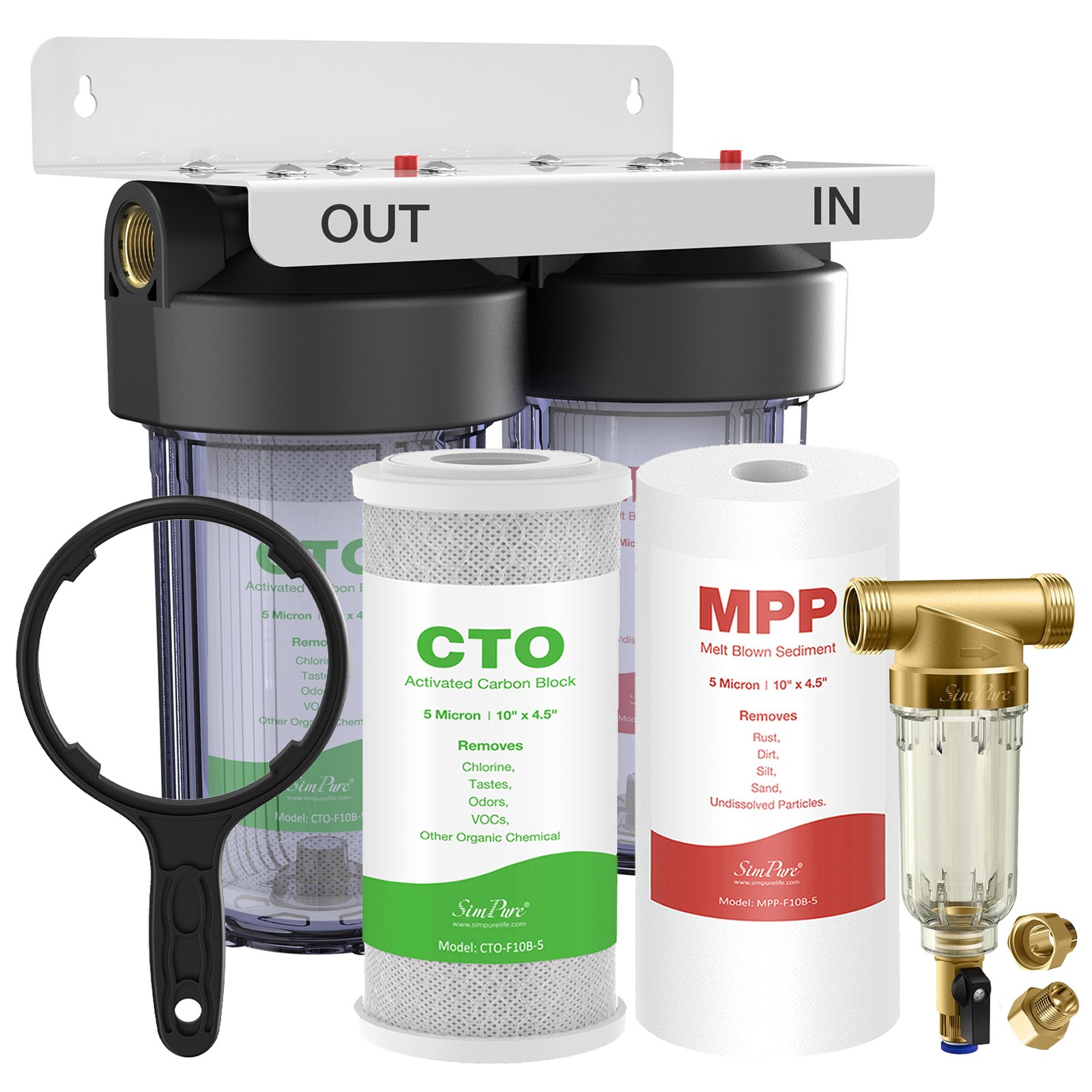 2-Stage Whole House Water Filter System, Spin Down Sediment Filter 10″ Big Blue