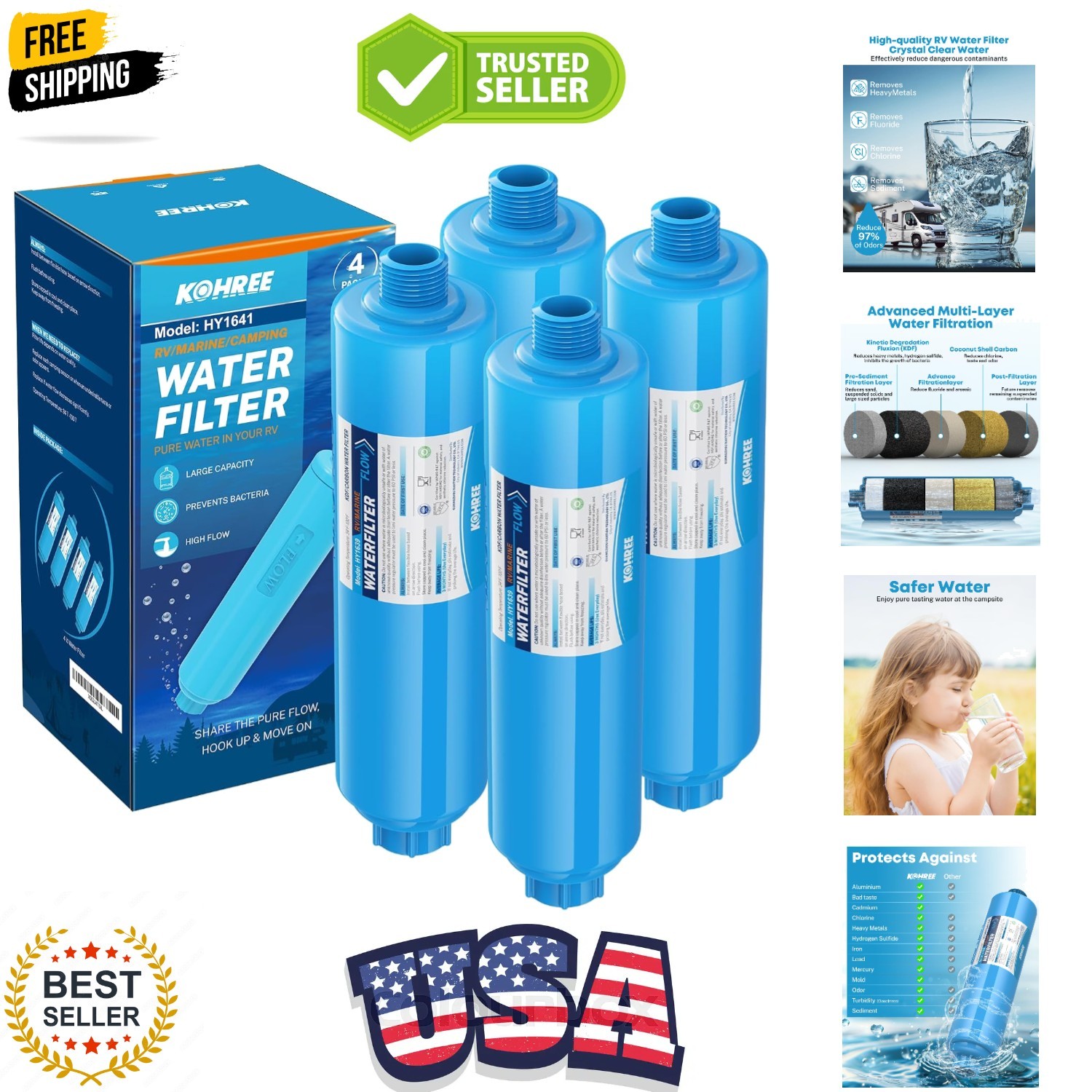 RV Inline Water Filter, NSF Certified, Camper Water Filter Reduces Chlorine, …