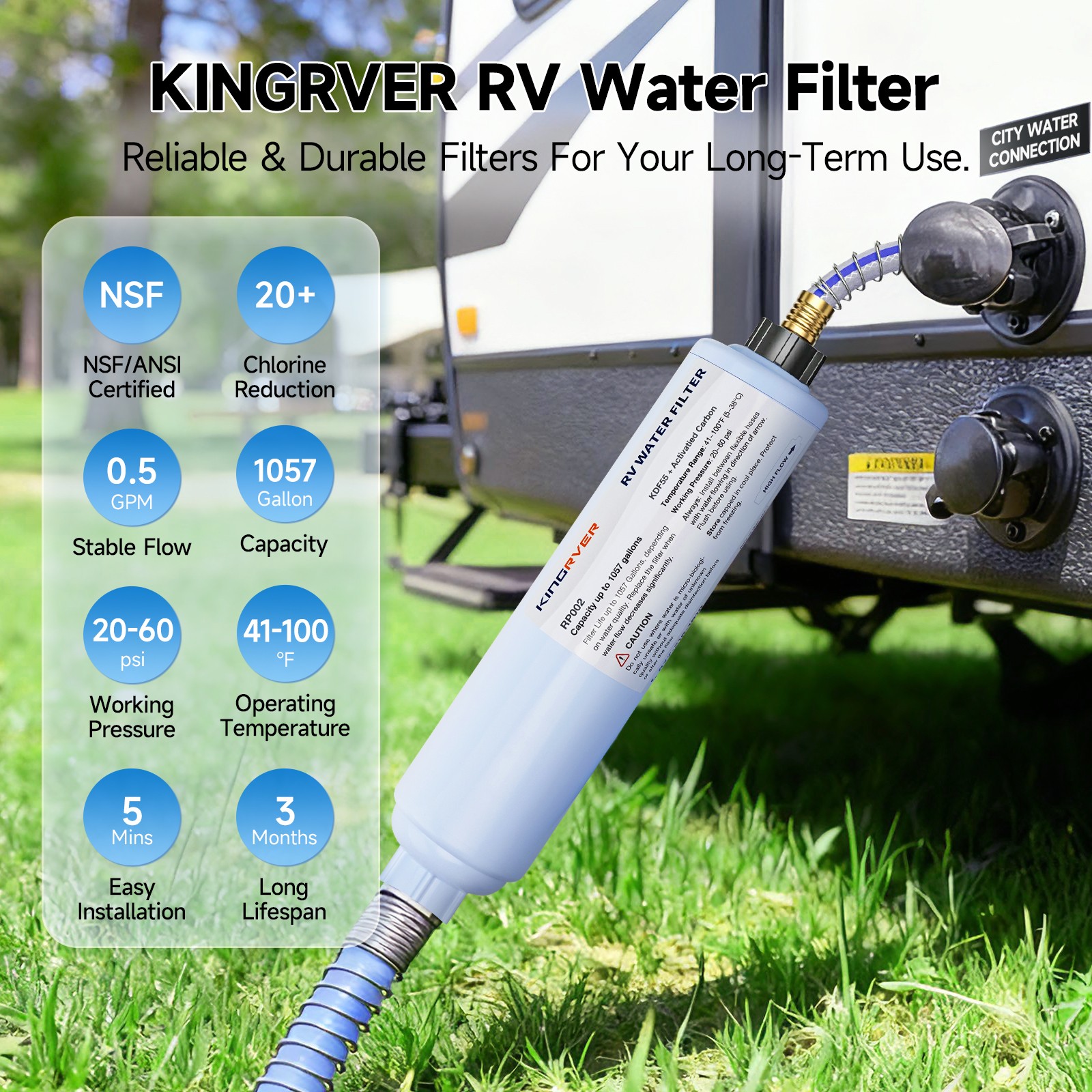 KingRVer Water Filter Hose Protector RV Inline Hose Water Filter Camper Filter