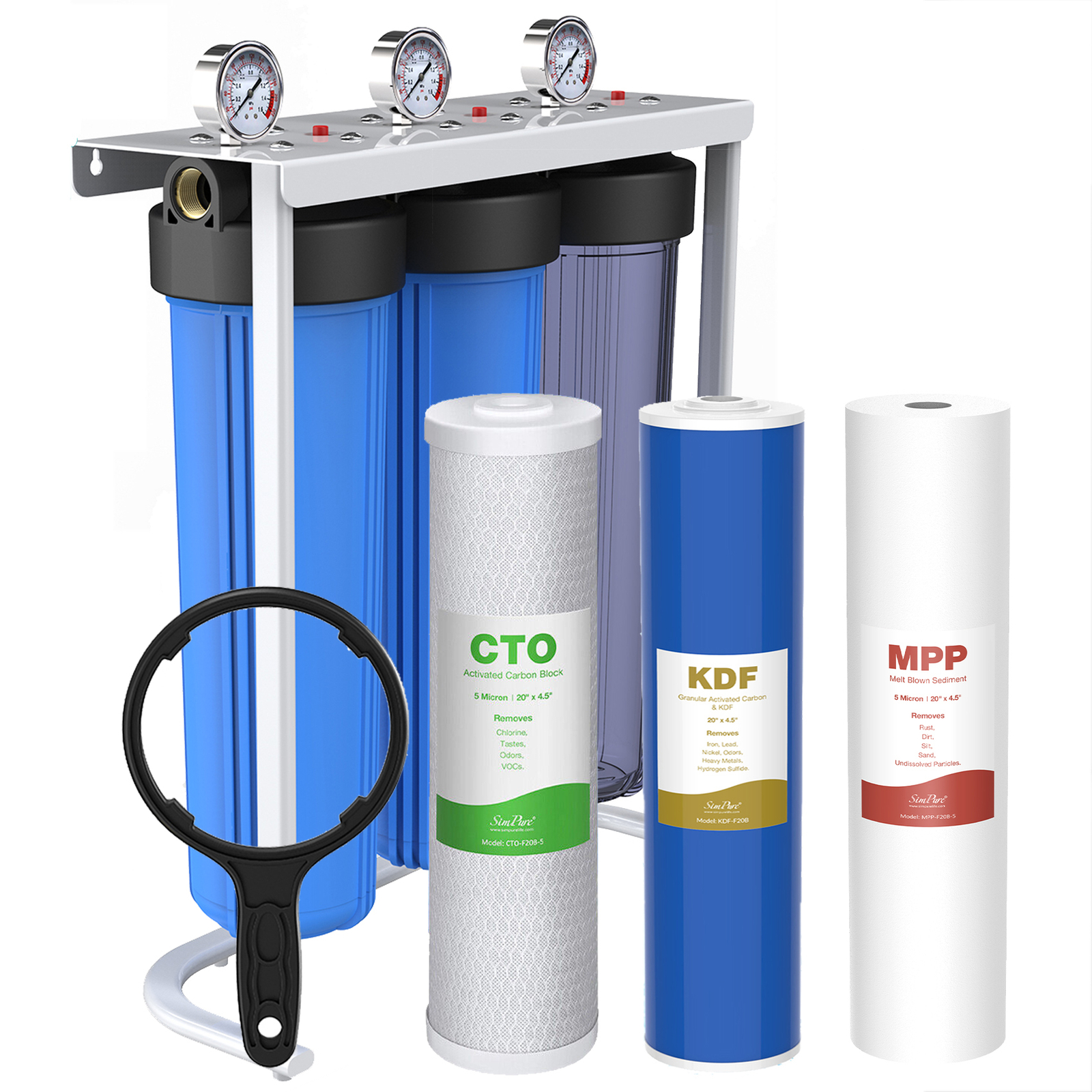 3-Stage Home Whole House Water Filter System KDF Carbon Heavy Metal Filtration