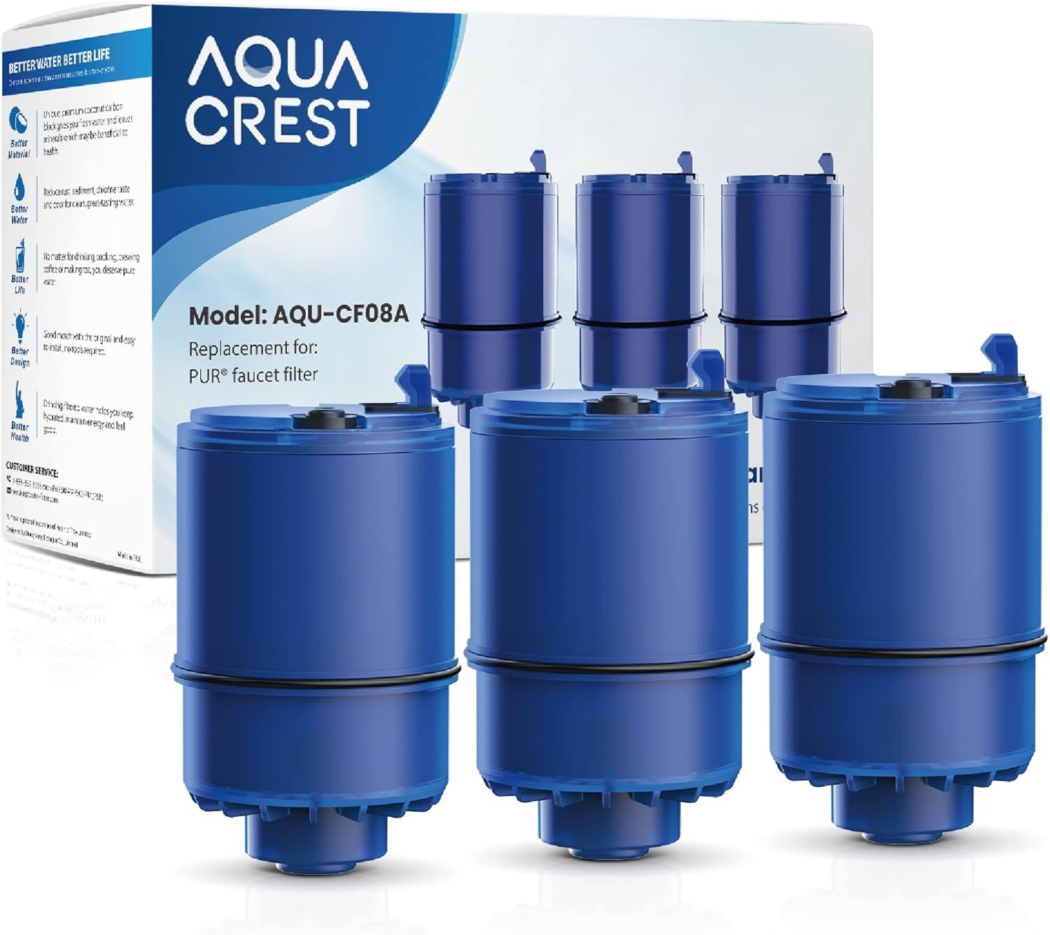 AQUA CREST 3 Pack Faucet Filter Replacement for All PUR®Plus, NSF 42 Certified