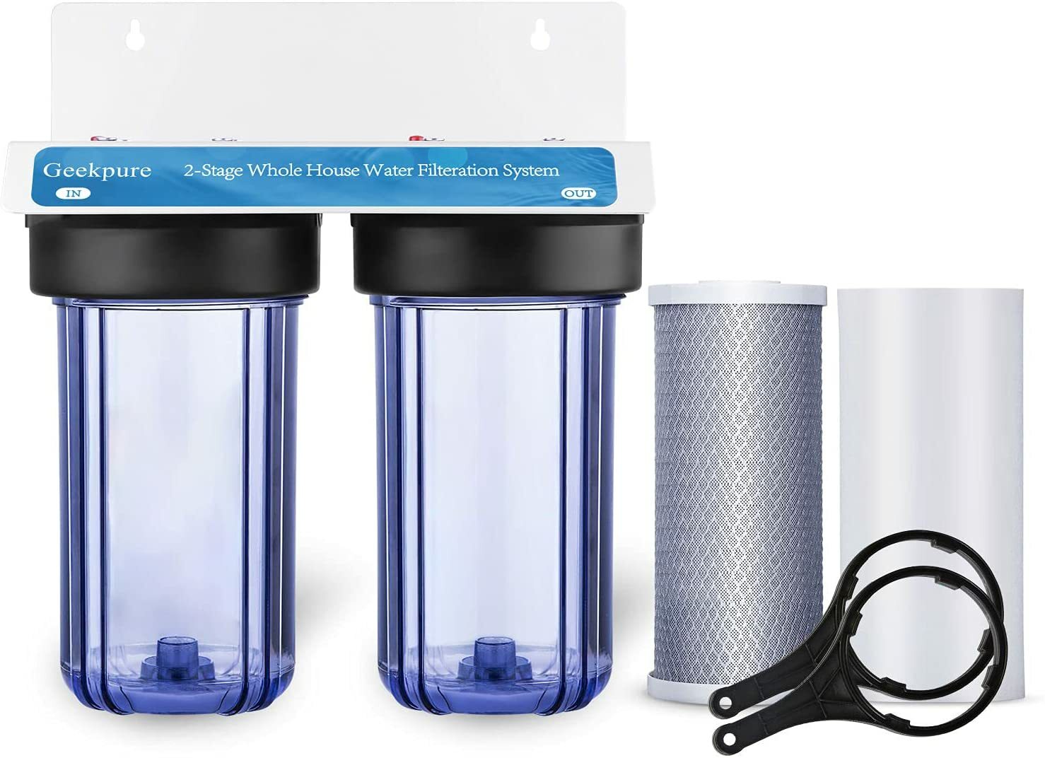 Geekpure 2 Stage Whole House Water Filter System-1″ NPT 4.5″ x 10″ – PP Carbon