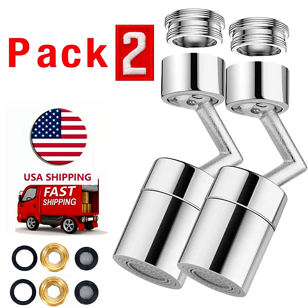 2 X 720º Splash Proof Shower Faucet Flexible Kitchen and Bathroom Nozzle Filter