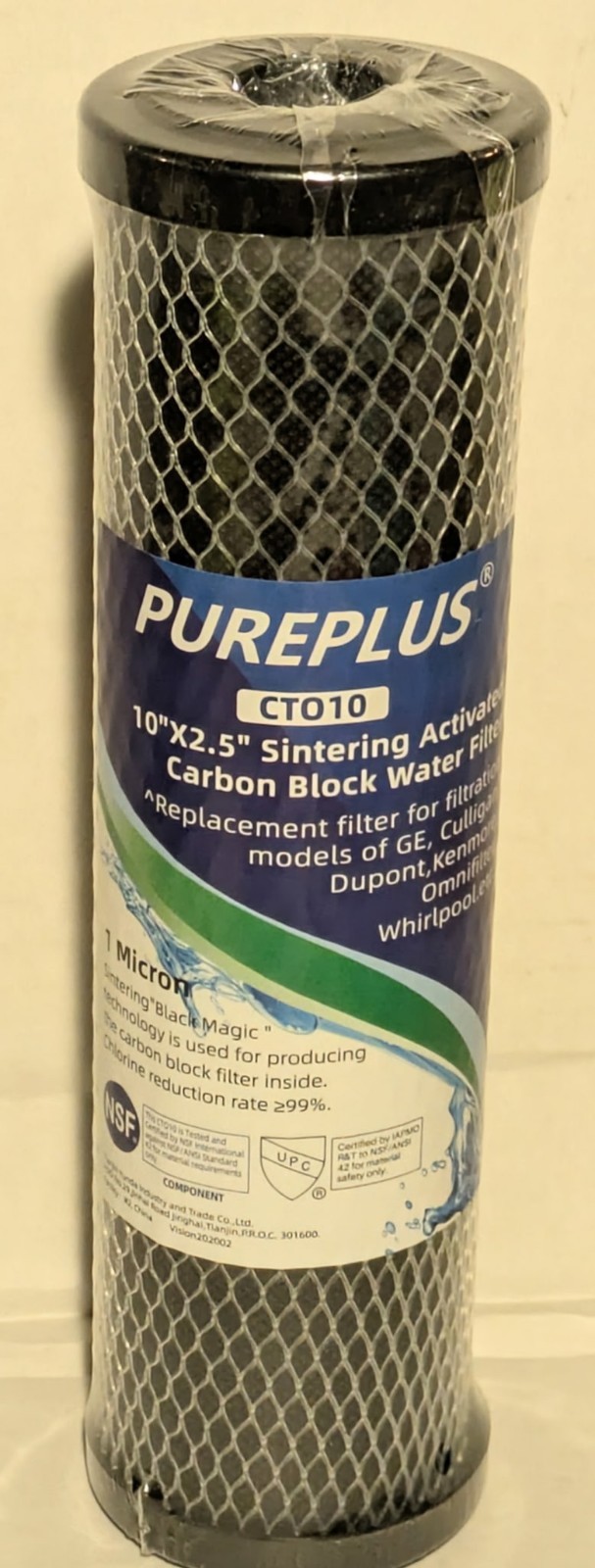 PurePlus CT010 Sintering Activated Carbon Block Water Filter 10″x2.5″ New