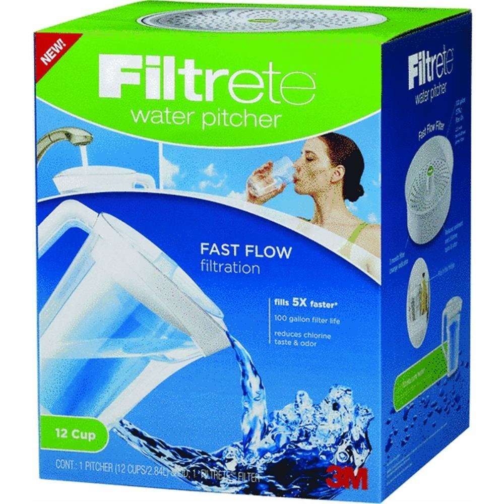3M Filtrete 12 Cup Water Pitcher, Fast Flow, 100 Gallon Filter Life