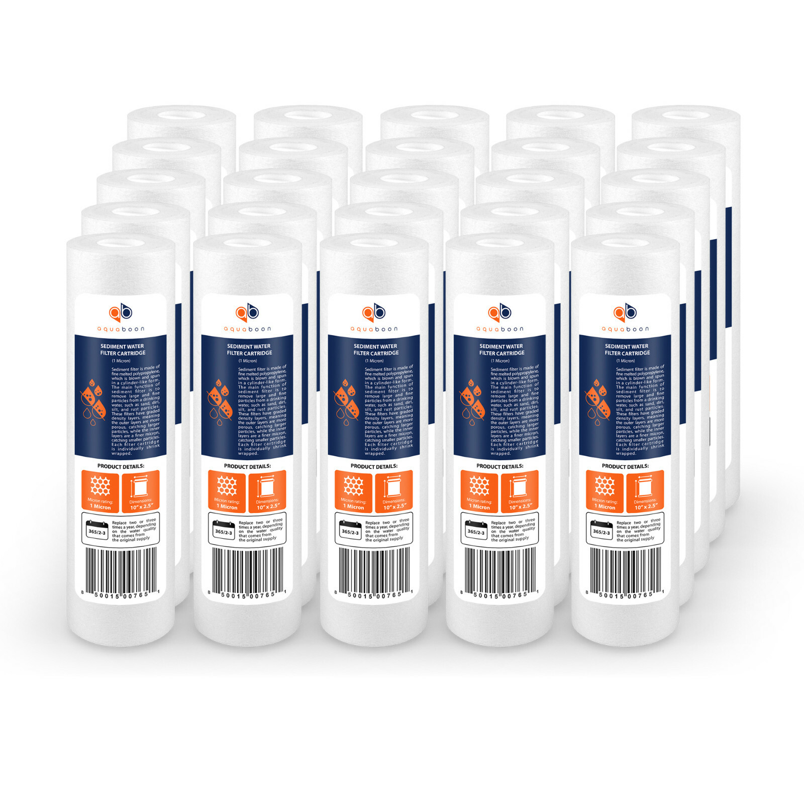 25-PACK 1 Mic Sediment Water Flter Cartridges Standard Size 10″x2.5″ by Aquaboon