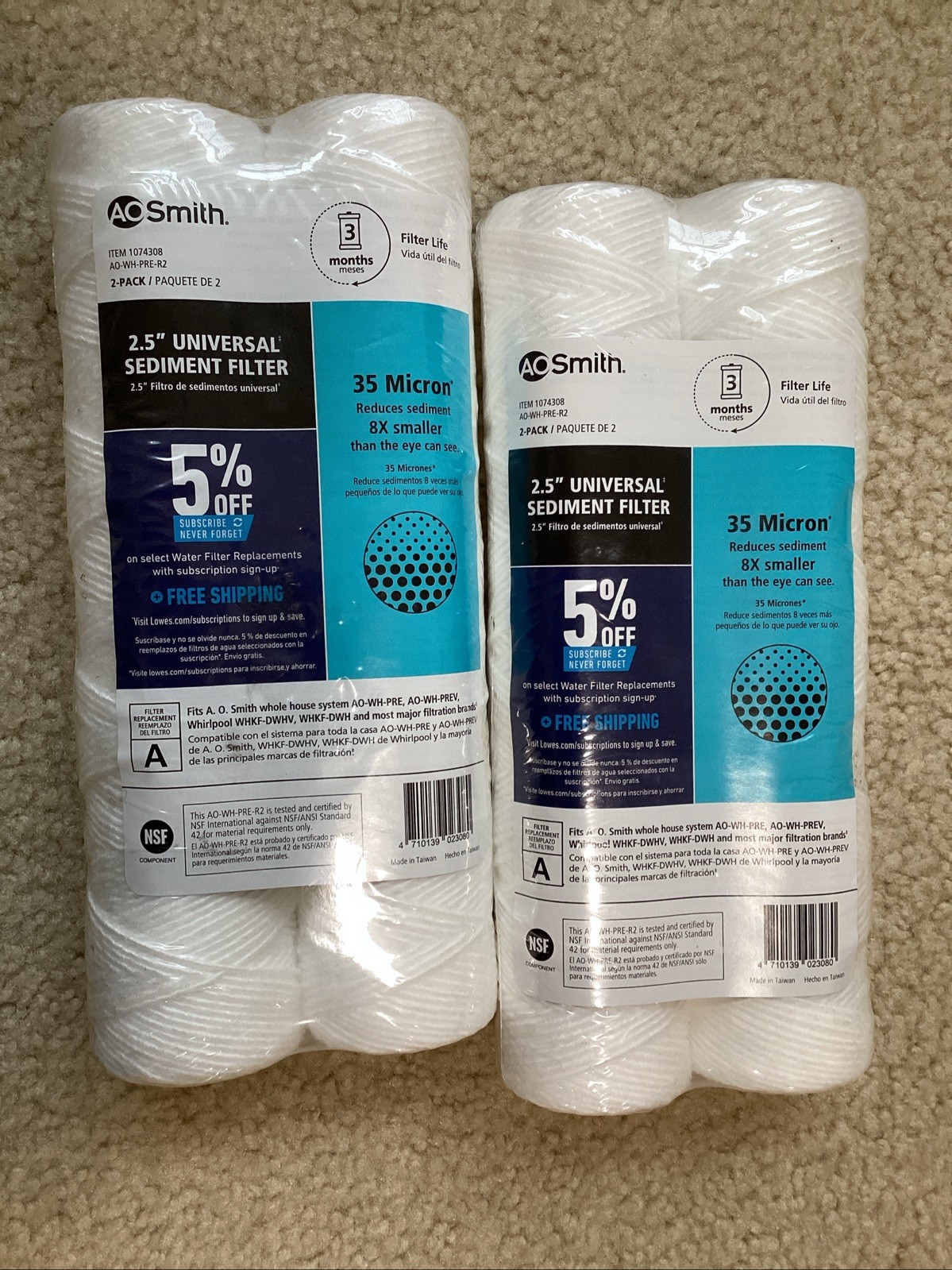 2packs AO Smith 2.5” Univ Sediment Filter AO-WH-PRE-R2 New Sealed