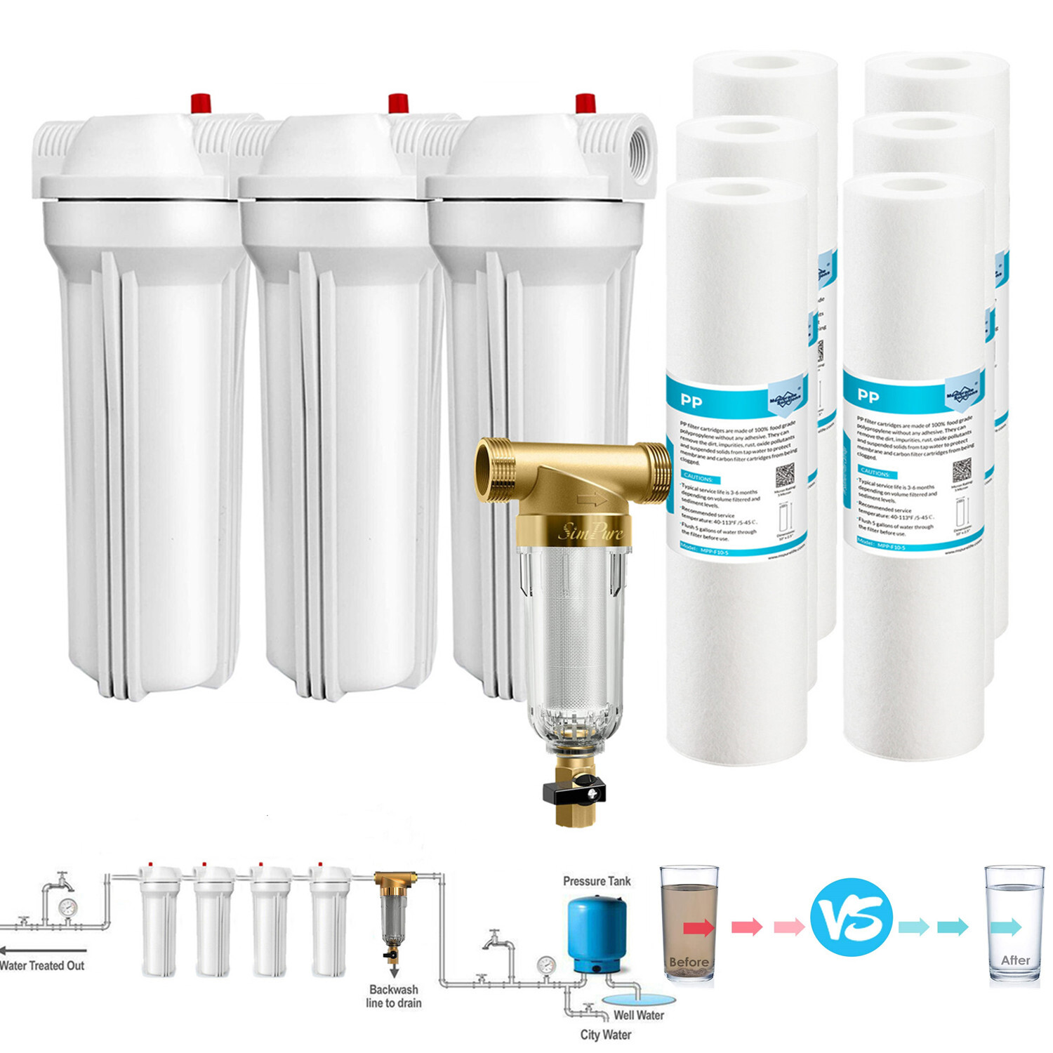 10 Inch Whole House Water Filter Housing System 10″ x2.5″ PP Sediment Cartridge
