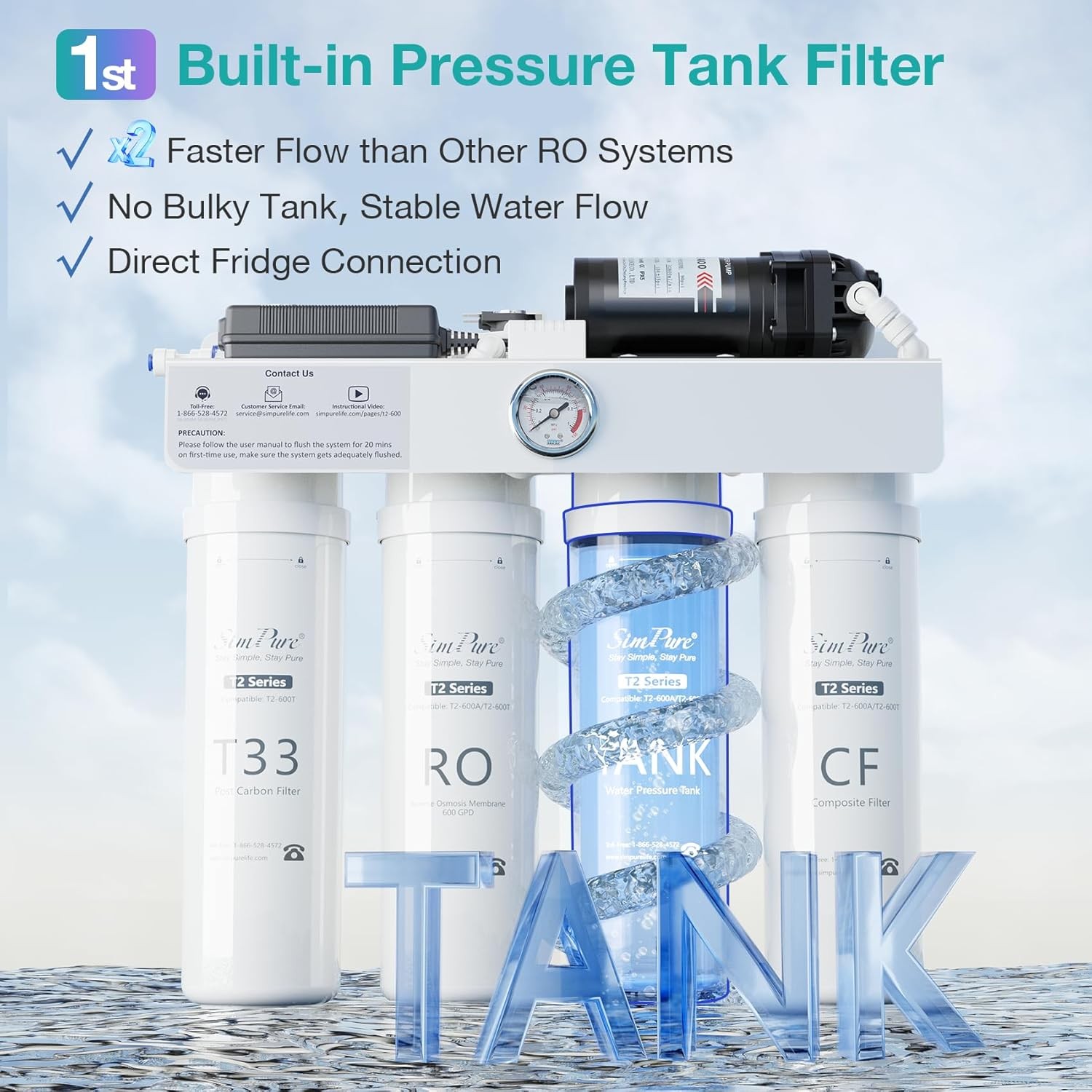 SimPure T2-600T Reverse Osmosis Water Filter System Near 0 TDS Water,NSF/ANSI 58