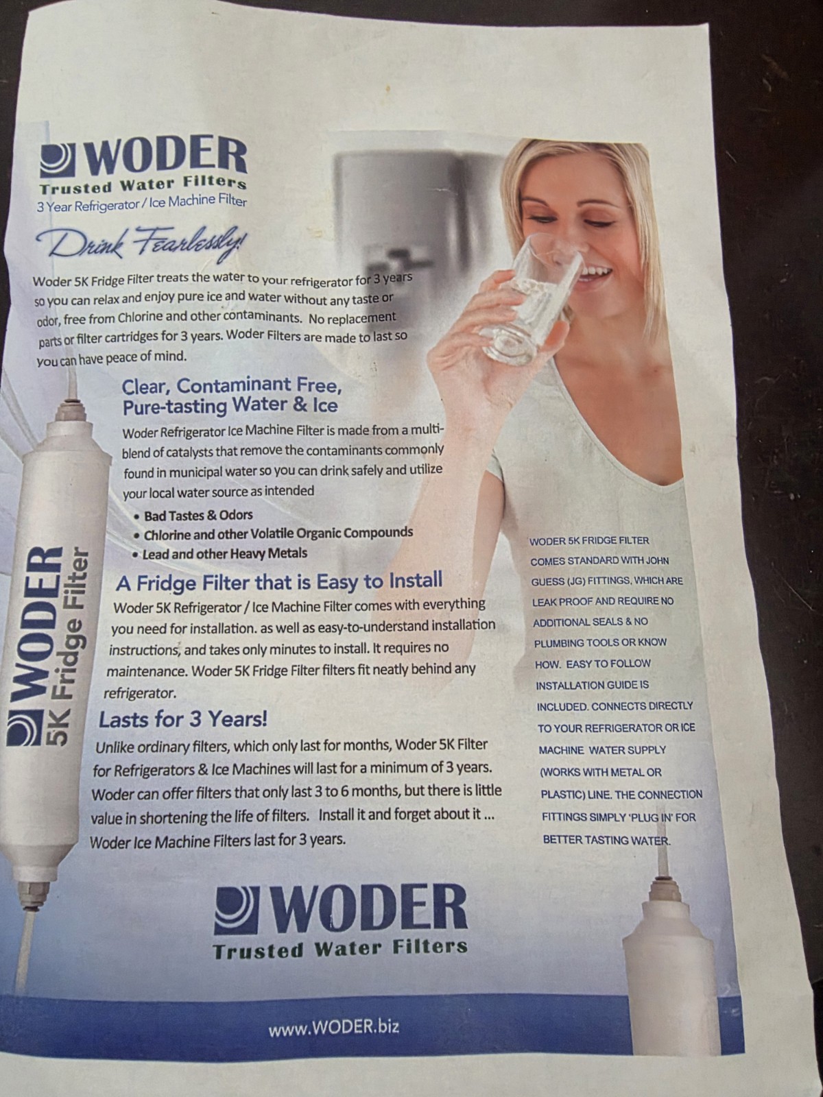 WODER CLR-5K-JG – Universal Inline Water Filter Cartridge 5,000 Gallon White