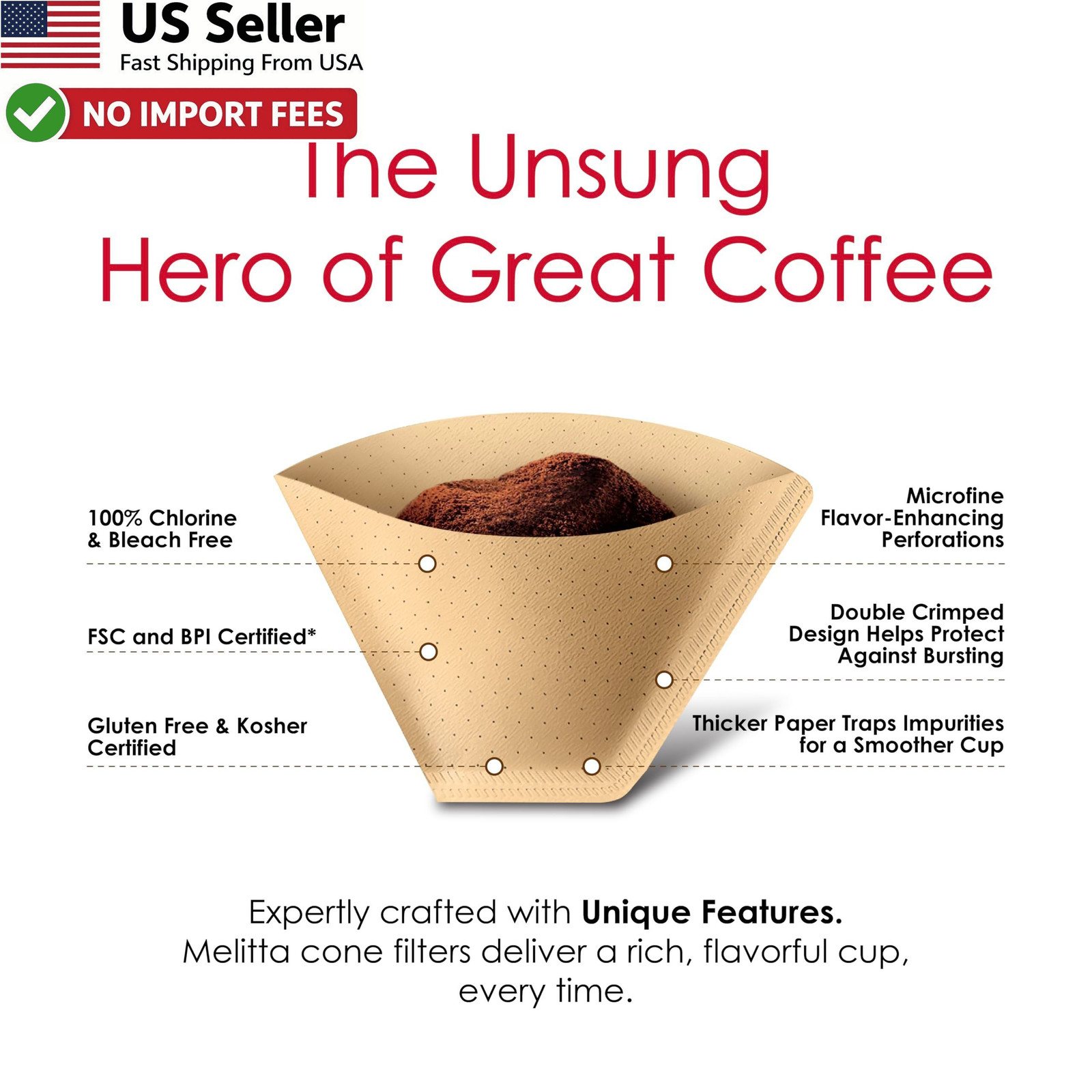 Melitta #4 Coffee Filters Unbleached 8-12 Cup 100 Count Pack of 3 FROM USA