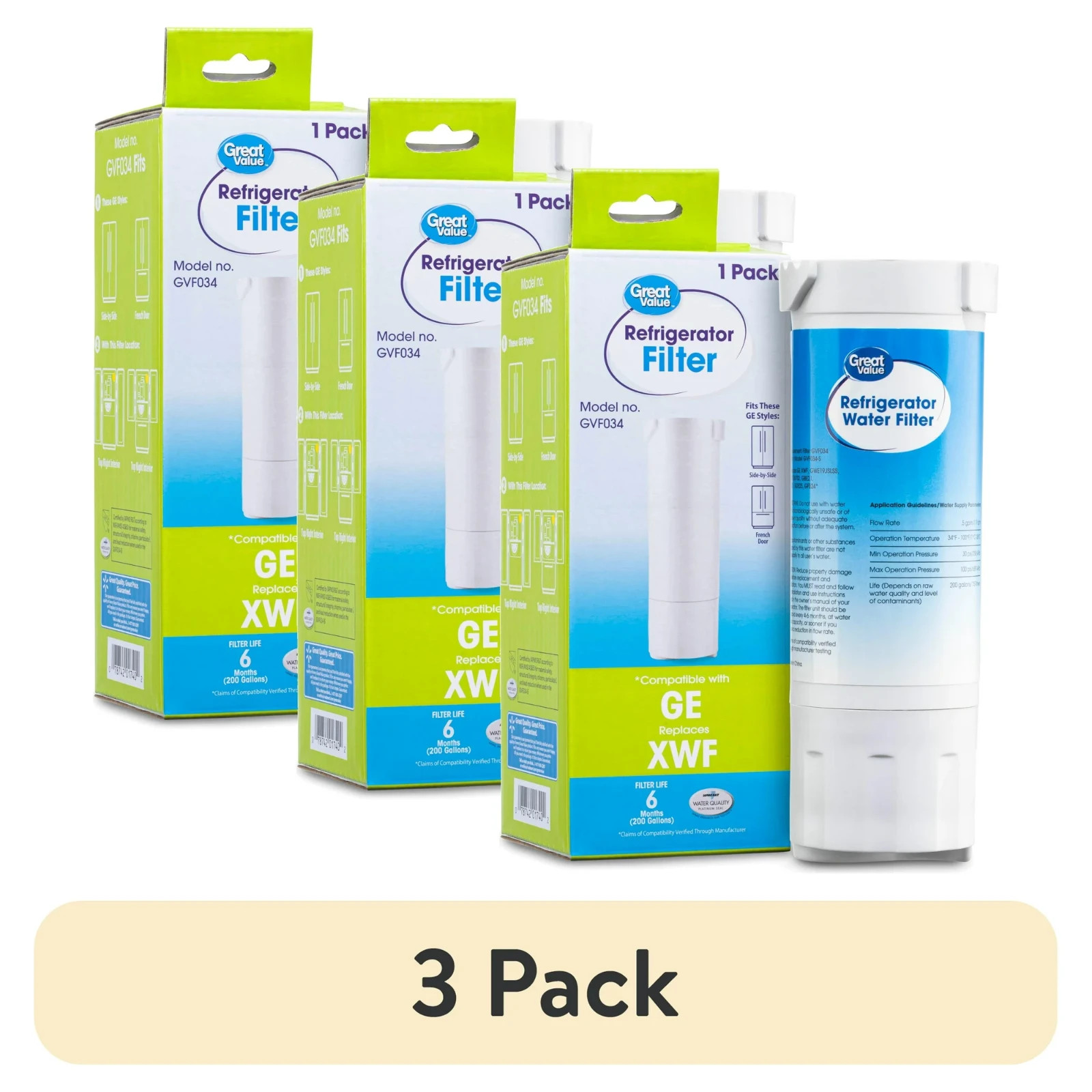 3 Pack- Water Filter Replaces XWF – Compatible With GE- Great Value GVF034