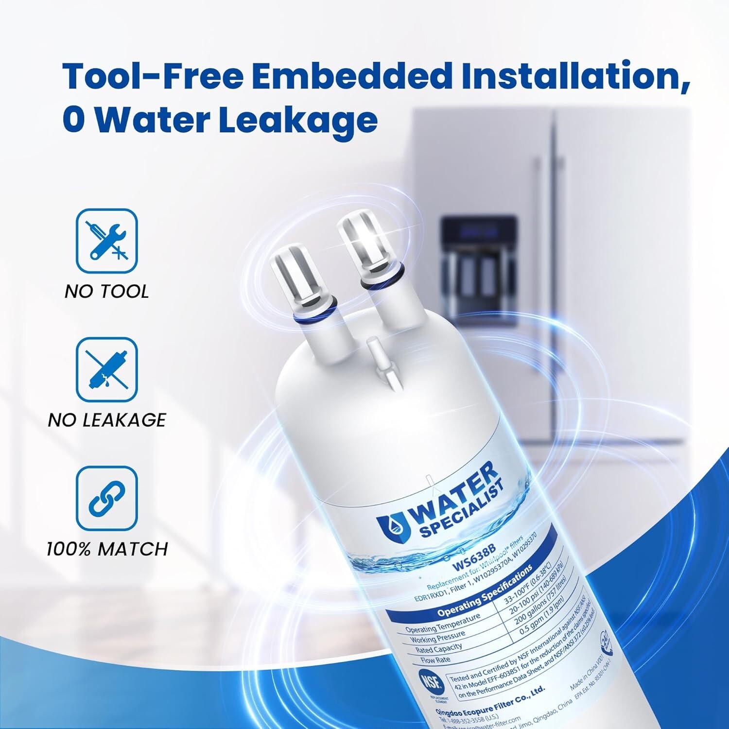 (3)Waterspecialist Refrigerator Filter,Replacement for Kenmore® 46-9081, 46-9930